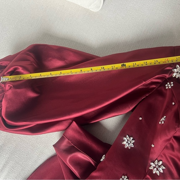 Elegant Burgundy Gown with Floral Embellishments - Picture 12 of 13